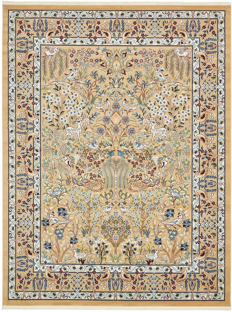 Beige 7' 10 x 10' Narenj Rectangle Area Rug 85% Polypropylene & 15% Polyester Traditional Classic Carpet for Living, Dining, Bedrooms, Office for Sale at Rug Engine
