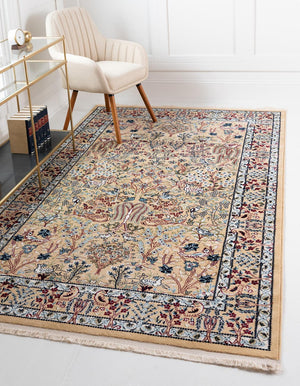 Beige 7' 10 x 10' Narenj Rectangle Area Rug 85% Polypropylene & 15% Polyester Traditional Classic Carpet for Living, Dining, Bedrooms, Office for Sale at Rug Engine