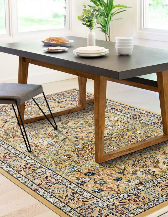 Beige 7' 10 x 10' Narenj Rectangle Area Rug 85% Polypropylene & 15% Polyester Traditional Classic Carpet for Living, Dining, Bedrooms, Office for Sale at Rug Engine