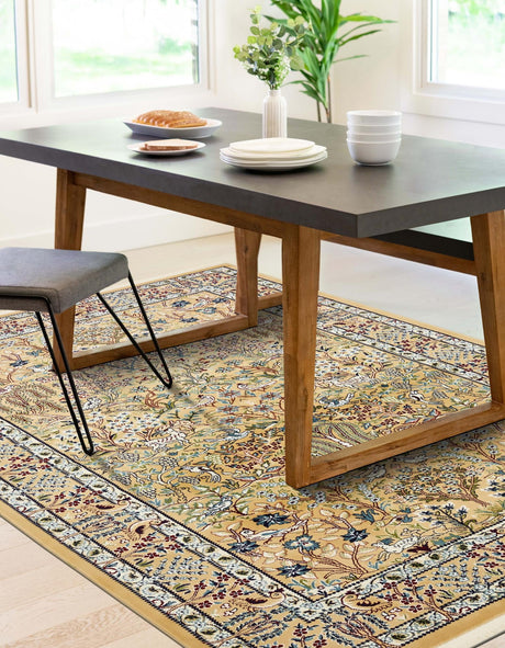 Beige 5' 3 x 8' Narenj Rectangle Area Rug 85% Polypropylene & 15% Polyester Traditional Classic Carpet for Living, Dining, Bedrooms, Office for Sale at Rug Engine