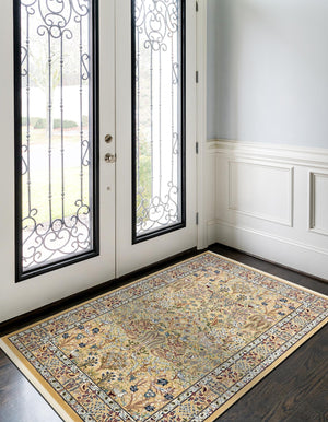 Beige 7' 10 x 10' Narenj Rectangle Area Rug 85% Polypropylene & 15% Polyester Traditional Classic Carpet for Living, Dining, Bedrooms, Office for Sale at Rug Engine
