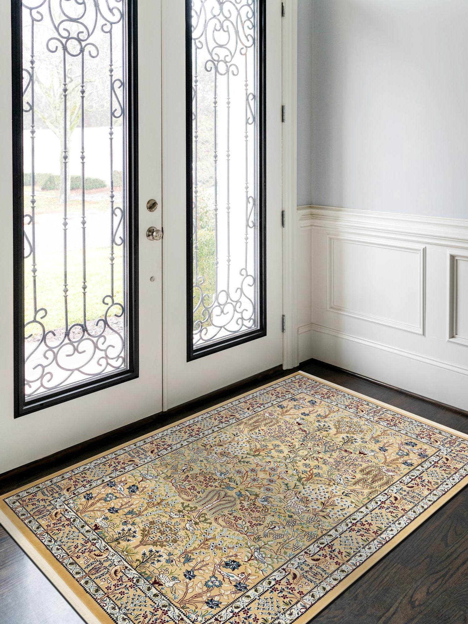 Beige 5' 3 x 8' Narenj Rectangle Area Rug 85% Polypropylene & 15% Polyester Traditional Classic Carpet for Living, Dining, Bedrooms, Office for Sale at Rug Engine