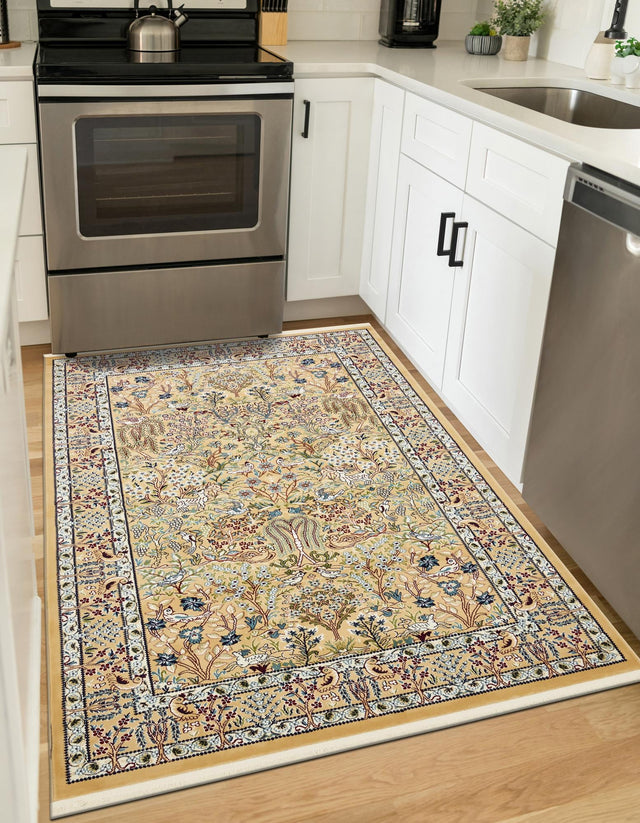 Beige 7' 10 x 10' Narenj Rectangle Area Rug 85% Polypropylene & 15% Polyester Traditional Classic Carpet for Living, Dining, Bedrooms, Office for Sale at Rug Engine