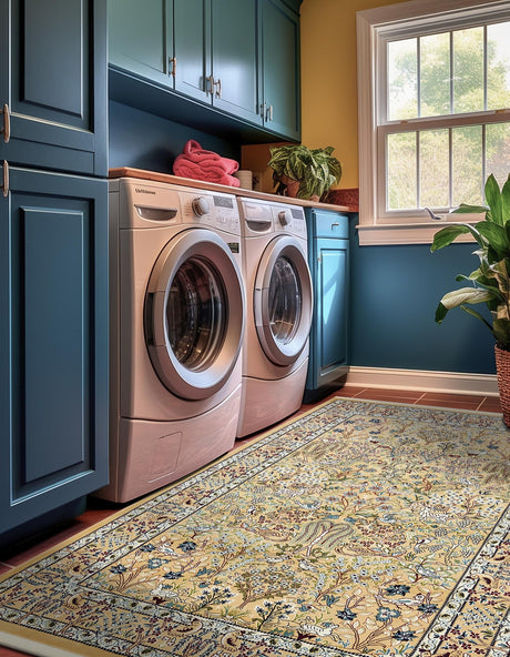 Beige 7' 10 x 10' Narenj Rectangle Area Rug 85% Polypropylene & 15% Polyester Traditional Classic Carpet for Living, Dining, Bedrooms, Office for Sale at Rug Engine