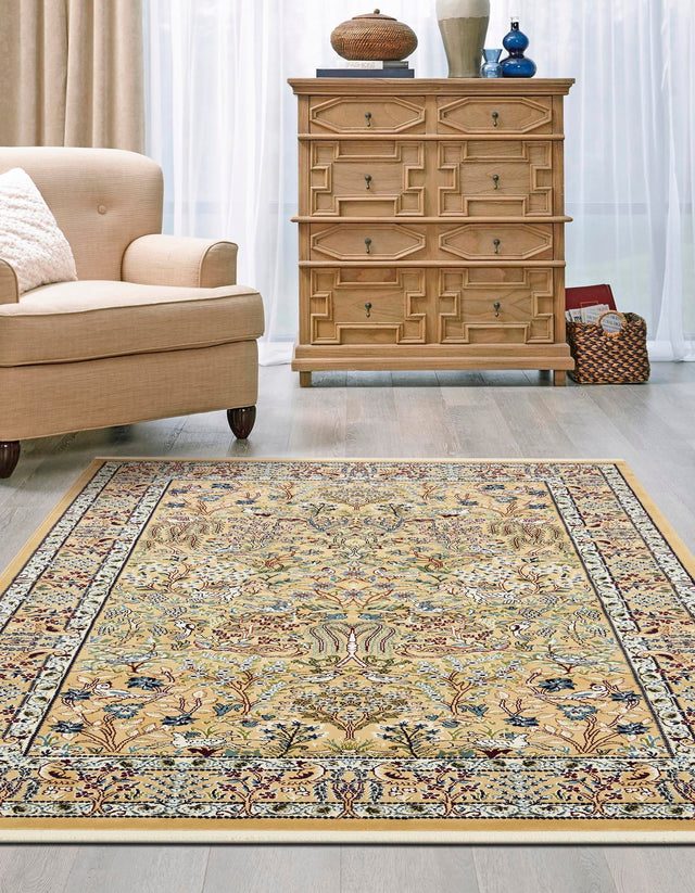 Beige 7' 10 x 10' Narenj Rectangle Area Rug 85% Polypropylene & 15% Polyester Traditional Classic Carpet for Living, Dining, Bedrooms, Office for Sale at Rug Engine