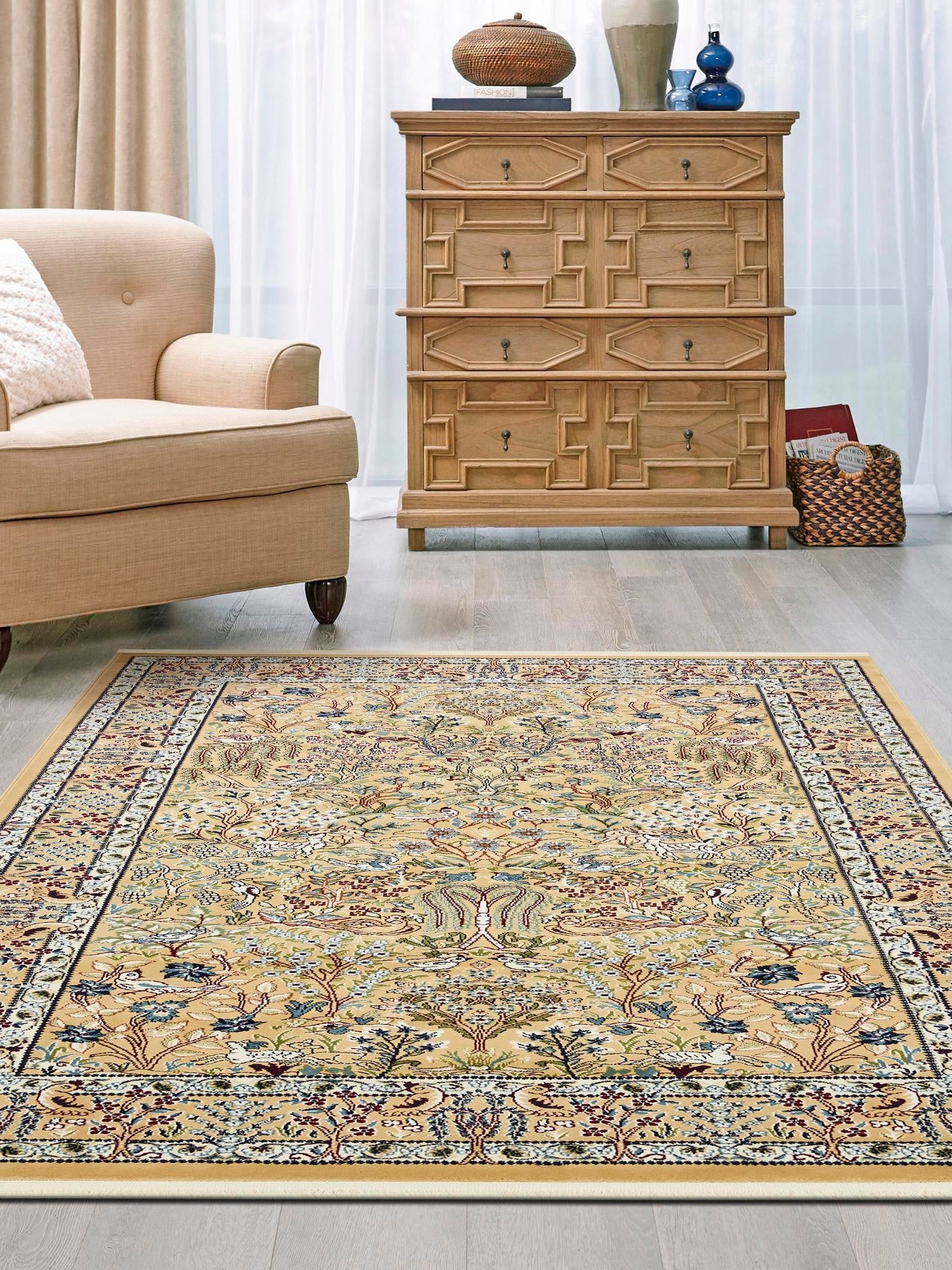 Beige 3' 1 x 5' 3 Narenj Rectangle Area Rug 85% Polypropylene & 15% Polyester Traditional Classic Carpet for Living, Dining, Bedrooms, Office for Sale at Rug Engine