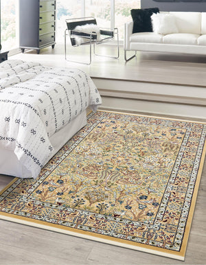 Beige 7' 10 x 10' Narenj Rectangle Area Rug 85% Polypropylene & 15% Polyester Traditional Classic Carpet for Living, Dining, Bedrooms, Office for Sale at Rug Engine