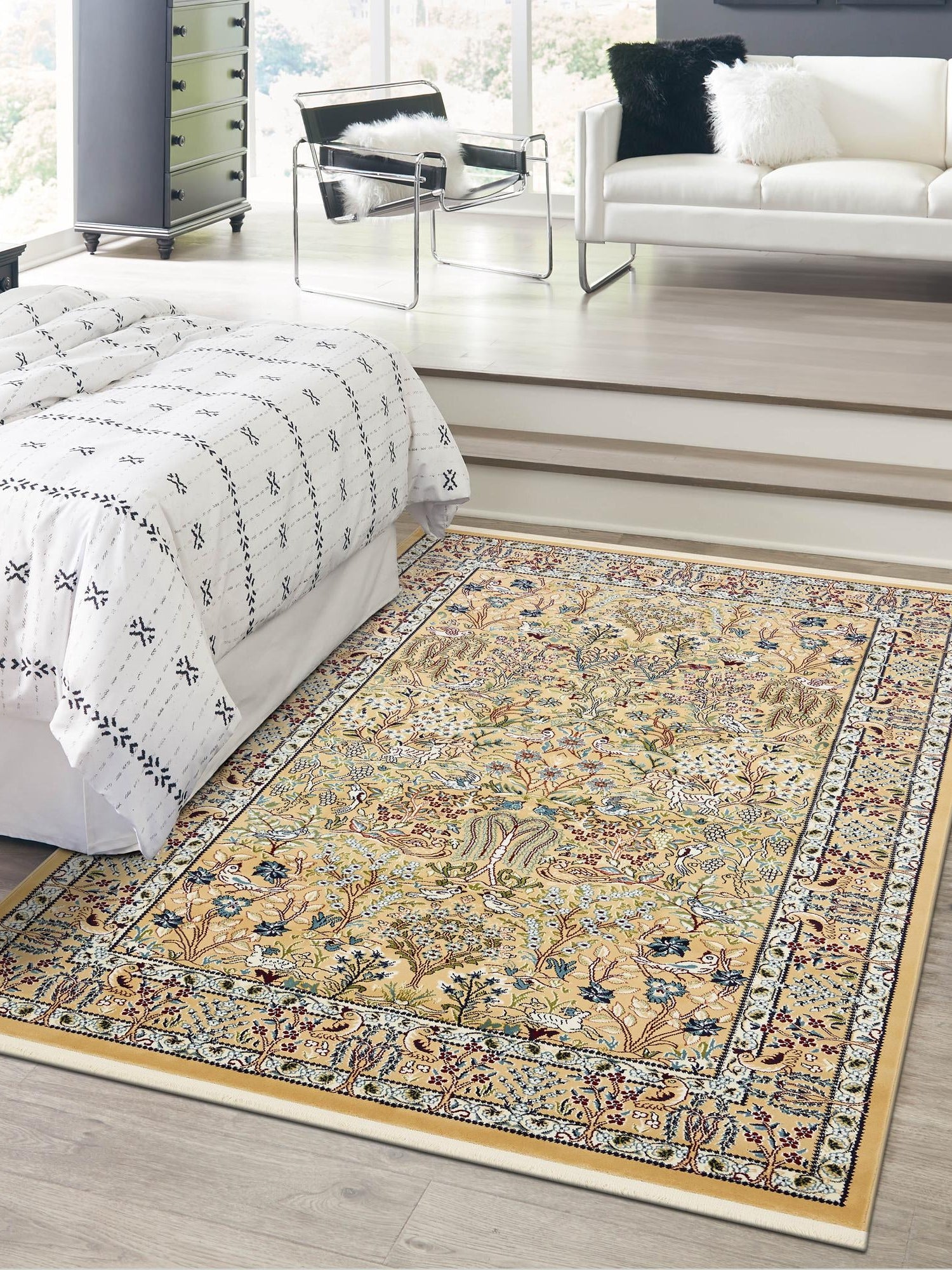 Beige 3' 1 x 5' 3 Narenj Rectangle Area Rug 85% Polypropylene & 15% Polyester Traditional Classic Carpet for Living, Dining, Bedrooms, Office for Sale at Rug Engine