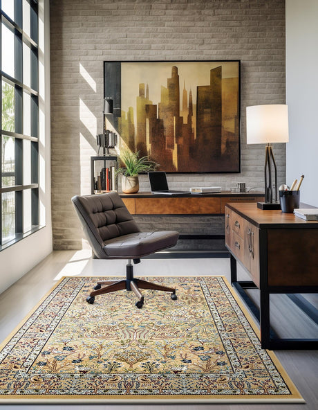 Beige 10' x 13' Narenj Rectangle Area Rug 85% Polypropylene & 15% Polyester Traditional Classic Carpet for Living, Dining, Bedrooms, Office for Sale at Rug Engine