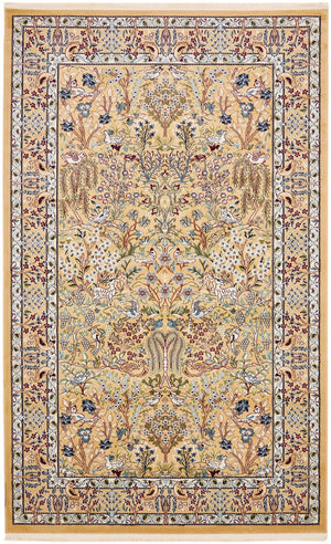 Beige 5' 3 x 8' Narenj Rectangle Area Rug 85% Polypropylene & 15% Polyester Traditional Classic Carpet for Living, Dining, Bedrooms, Office for Sale at Rug Engine