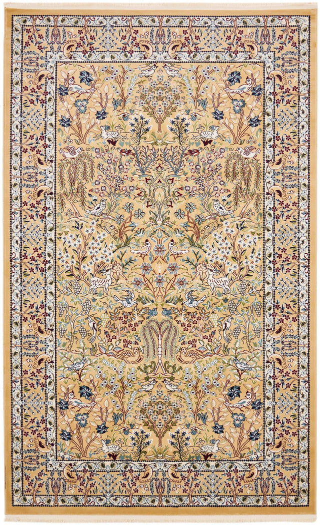 Beige 5' 3 x 8' Narenj Rectangle Area Rug 85% Polypropylene & 15% Polyester Traditional Classic Carpet for Living, Dining, Bedrooms, Office for Sale at Rug Engine