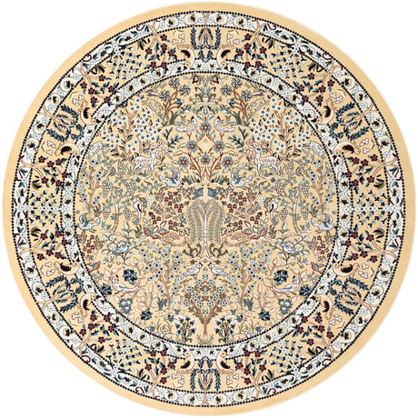 Beige 10' x 10' Narenj Round Area Rug 85% Polypropylene & 15% Polyester Traditional Classic Carpet for Living, Dining, Bedrooms, Office for Sale at Rug Engine