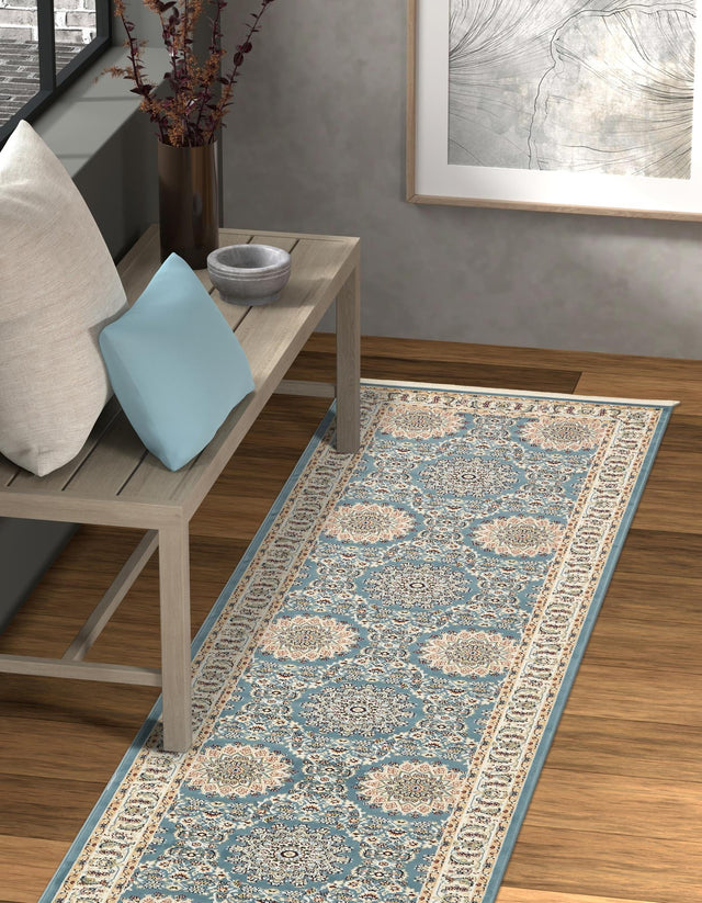 Blue 2' 11 x 13' 1 Narenj Runner Area Rug 85% Polypropylene & 15% Polyester Traditional Classic Carpet for Living, Dining, Bedrooms, Office for Sale at Rug Engine