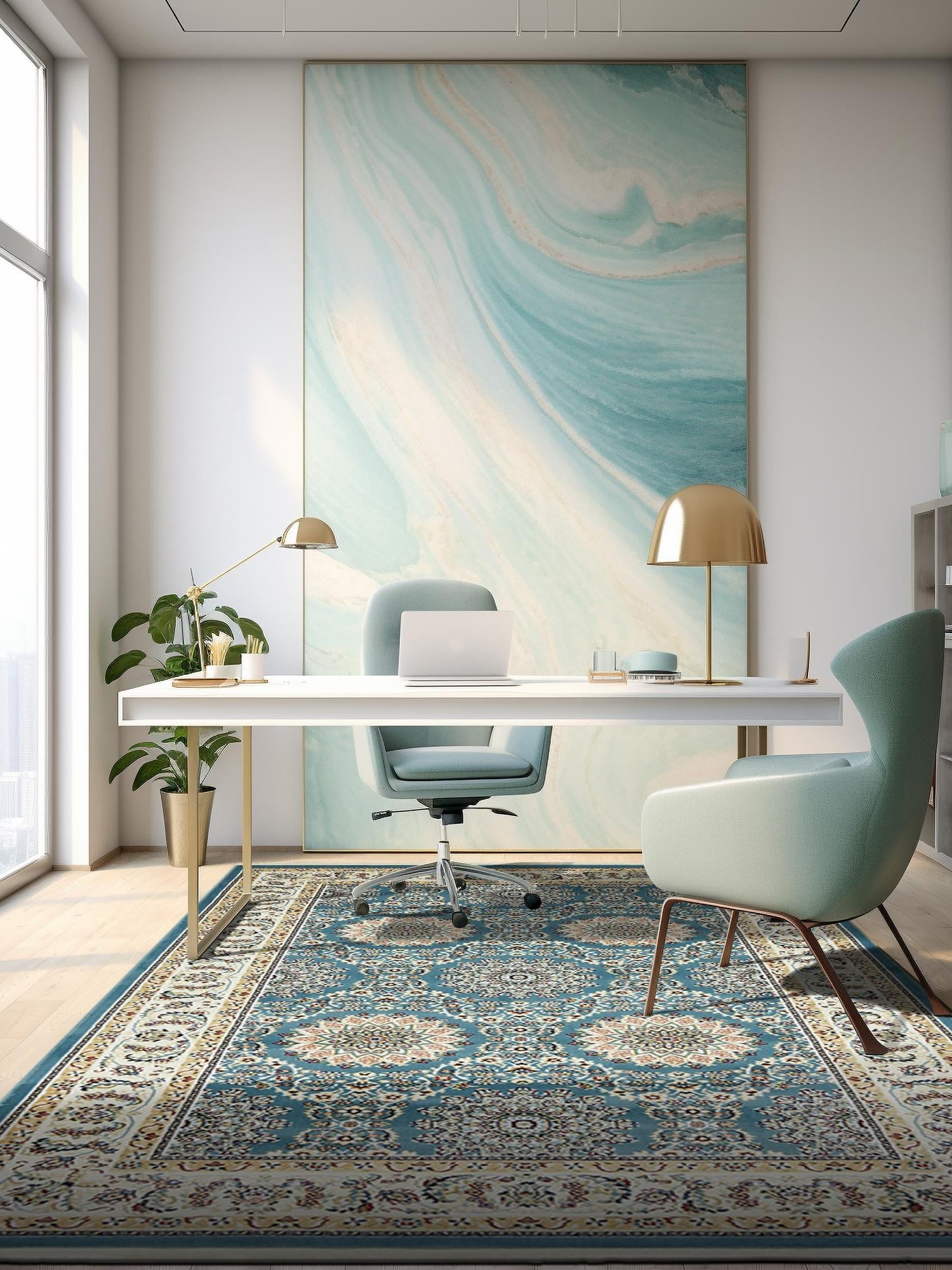 Blue 3' 1 x 5' 3 Narenj Rectangle Area Rug 85% Polypropylene & 15% Polyester Traditional Classic Carpet for Living, Dining, Bedrooms, Office for Sale at Rug Engine