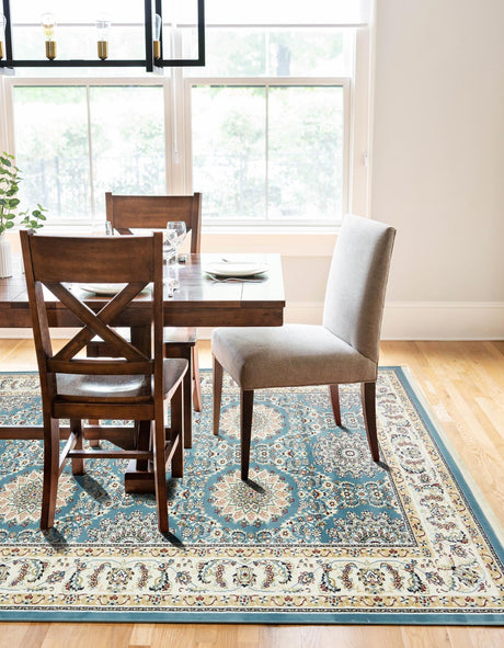 Blue 7' 10 x 10' Narenj Rectangle Area Rug 85% Polypropylene & 15% Polyester Traditional Classic Carpet for Living, Dining, Bedrooms, Office for Sale at Rug Engine