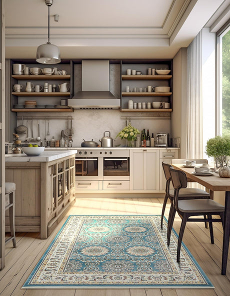 Blue 10' x 13' Narenj Rectangle Area Rug 85% Polypropylene & 15% Polyester Traditional Classic Carpet for Living, Dining, Bedrooms, Office for Sale at Rug Engine