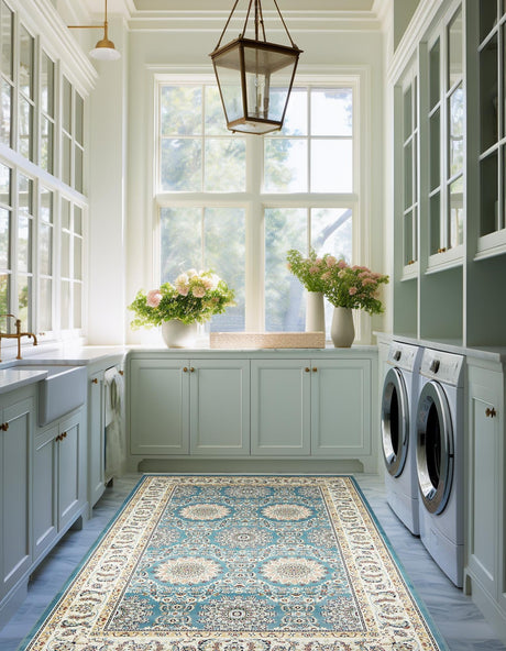 Blue 10' x 13' Narenj Rectangle Area Rug 85% Polypropylene & 15% Polyester Traditional Classic Carpet for Living, Dining, Bedrooms, Office for Sale at Rug Engine