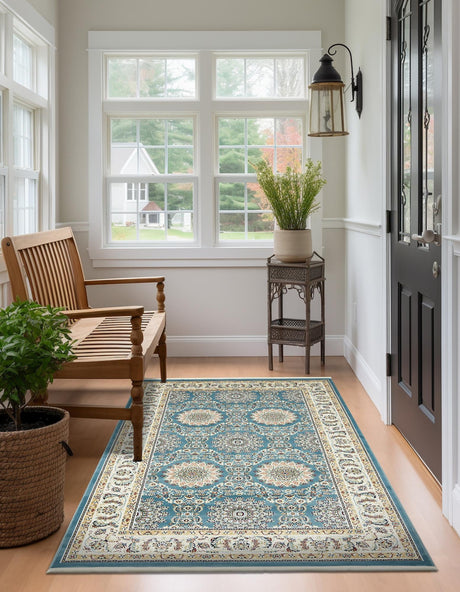 Blue 10' x 13' Narenj Rectangle Area Rug 85% Polypropylene & 15% Polyester Traditional Classic Carpet for Living, Dining, Bedrooms, Office for Sale at Rug Engine