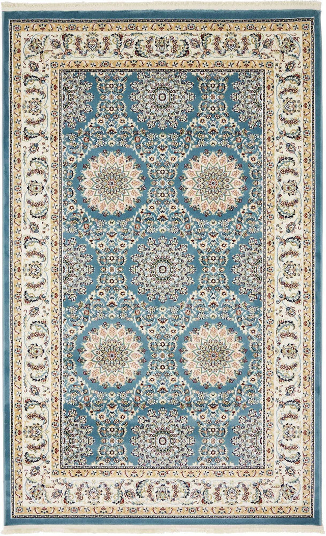 Blue 5' 3 x 8' Narenj Rectangle Area Rug 85% Polypropylene & 15% Polyester Traditional Classic Carpet for Living, Dining, Bedrooms, Office for Sale at Rug Engine