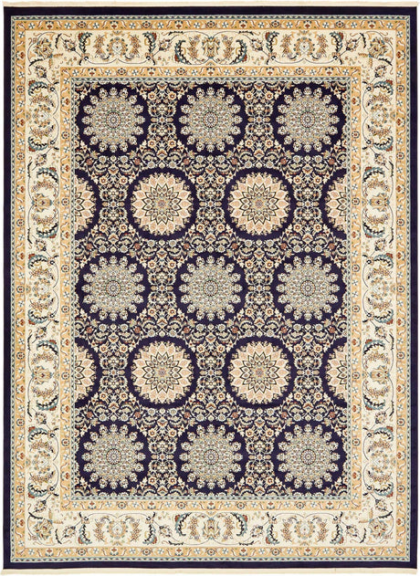 Navy Blue 10' x 13' 1 Narenj Rectangle Area Rug 85% Polypropylene & 15% Polyester Traditional Classic Carpet for Living, Dining, Bedrooms, Office for Sale at Rug Engine