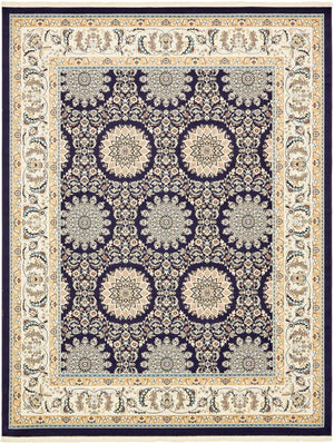 Navy Blue 8' x 10' Narenj Rectangle Area Rug 85% Polypropylene & 15% Polyester Traditional Classic Carpet for Living, Dining, Bedrooms, Office for Sale at Rug Engine