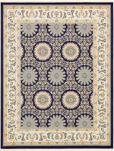Navy Blue 8' x 10' Narenj Rectangle Area Rug 85% Polypropylene & 15% Polyester Traditional Classic Carpet for Living, Dining, Bedrooms, Office for Sale at Rug Engine