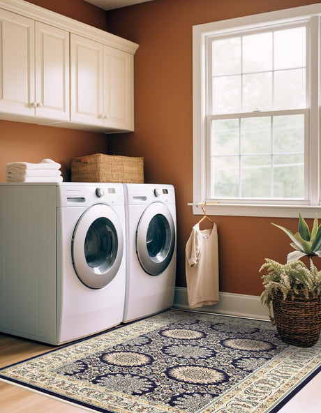 Navy Blue 10' x 13' 1 Narenj Rectangle Area Rug 85% Polypropylene & 15% Polyester Traditional Classic Carpet for Living, Dining, Bedrooms, Office for Sale at Rug Engine