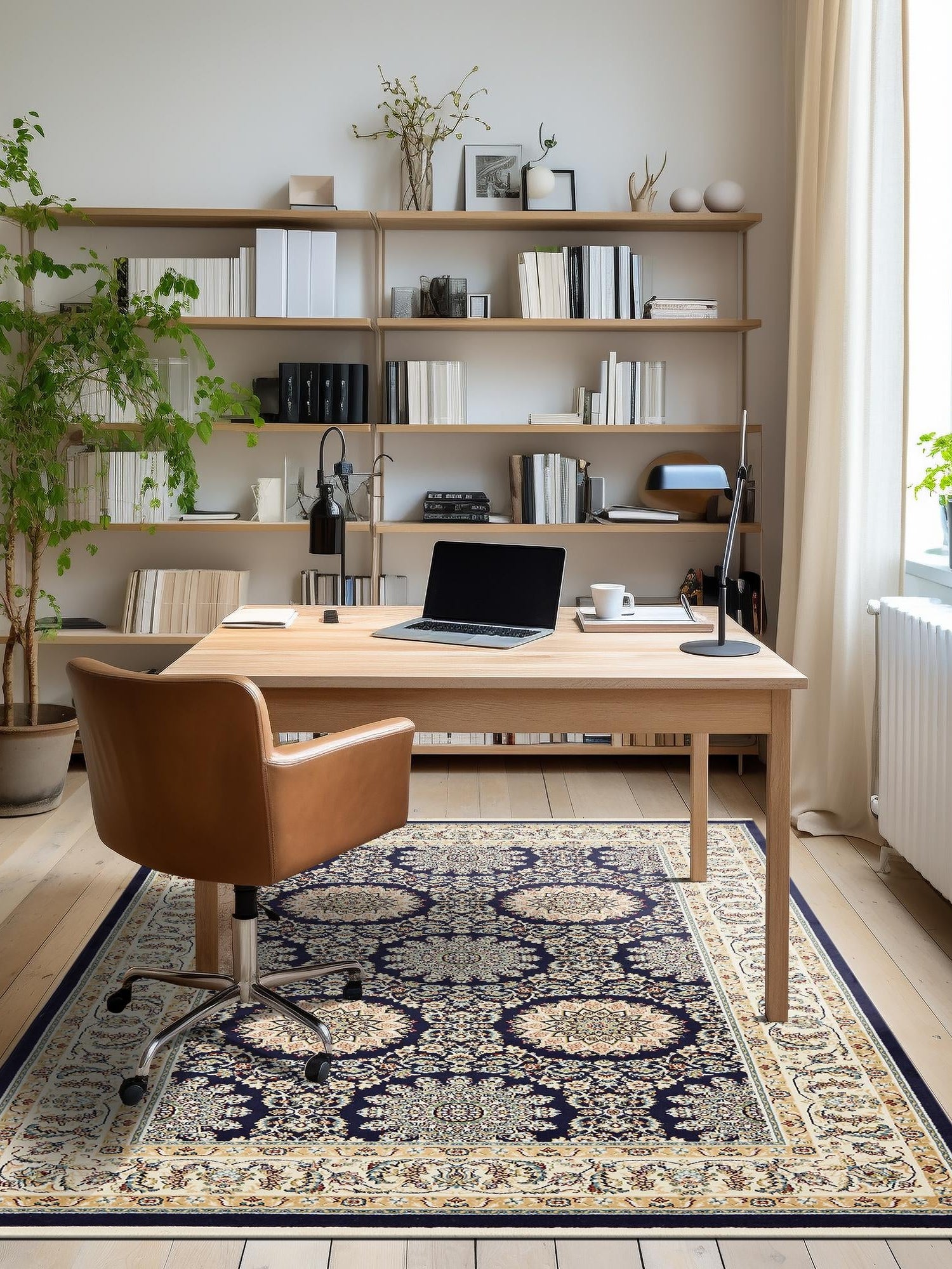Navy Blue 8' x 10' Narenj Rectangle Area Rug 85% Polypropylene & 15% Polyester Traditional Classic Carpet for Living, Dining, Bedrooms, Office for Sale at Rug Engine