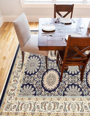 Navy Blue 8' x 10' Narenj Rectangle Area Rug 85% Polypropylene & 15% Polyester Traditional Classic Carpet for Living, Dining, Bedrooms, Office for Sale at Rug Engine