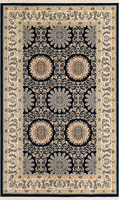 Navy Blue 5' 1 x 8' Narenj Rectangle Area Rug 85% Polypropylene & 15% Polyester Traditional Classic Carpet for Living, Dining, Bedrooms, Office for Sale at Rug Engine