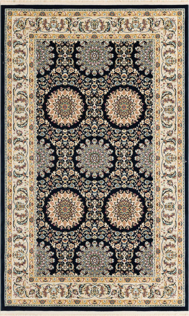 Navy Blue 5' 1 x 8' Narenj Rectangle Area Rug 85% Polypropylene & 15% Polyester Traditional Classic Carpet for Living, Dining, Bedrooms, Office for Sale at Rug Engine