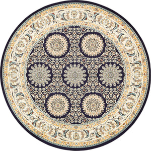 Navy Blue 10' x 10' Narenj Round Area Rug 85% Polypropylene & 15% Polyester Traditional Classic Carpet for Living, Dining, Bedrooms, Office for Sale at Rug Engine
