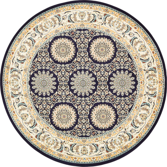 Navy Blue 10' x 10' Narenj Round Area Rug 85% Polypropylene & 15% Polyester Traditional Classic Carpet for Living, Dining, Bedrooms, Office for Sale at Rug Engine