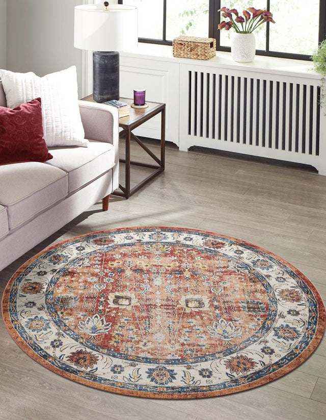 Terracotta 8' x 8' Utopia Round Area Rug Traditional Vintage Persian Inspired Vivid Color Durable Carpet for Unique Interiors for Sale at Rug Engine