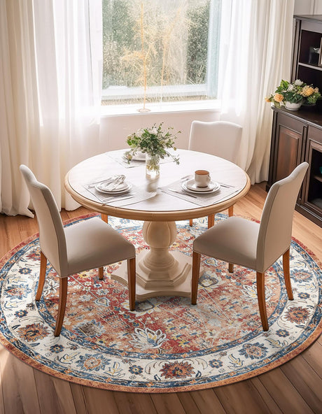 Terracotta 8' x 8' Utopia Round Area Rug Traditional Vintage Persian Inspired Vivid Color Durable Carpet for Unique Interiors for Sale at Rug Engine