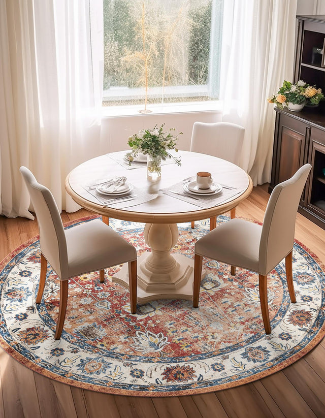 Terracotta 8' x 8' Utopia Round Area Rug Traditional Vintage Persian Inspired Vivid Color Durable Carpet for Unique Interiors for Sale at Rug Engine