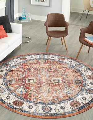 Terracotta 8' x 8' Utopia Round Area Rug Traditional Vintage Persian Inspired Vivid Color Durable Carpet for Unique Interiors for Sale at Rug Engine