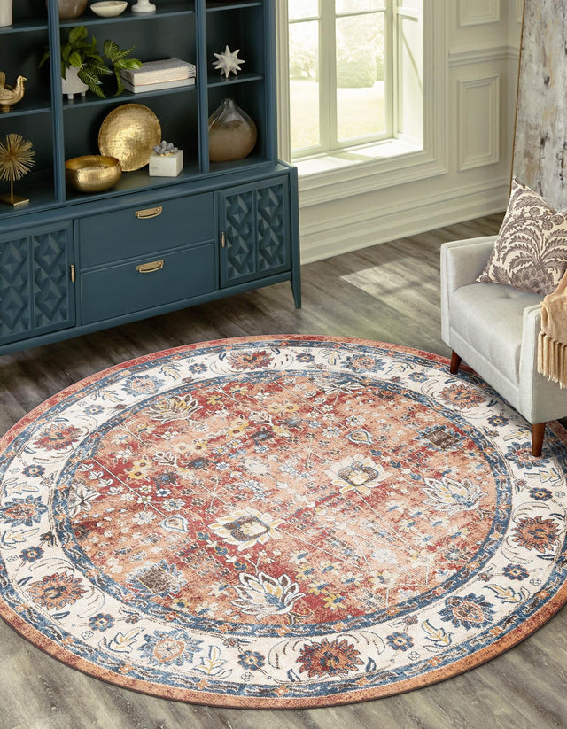 Terracotta 8' x 8' Utopia Round Area Rug Traditional Vintage Persian Inspired Vivid Color Durable Carpet for Unique Interiors for Sale at Rug Engine