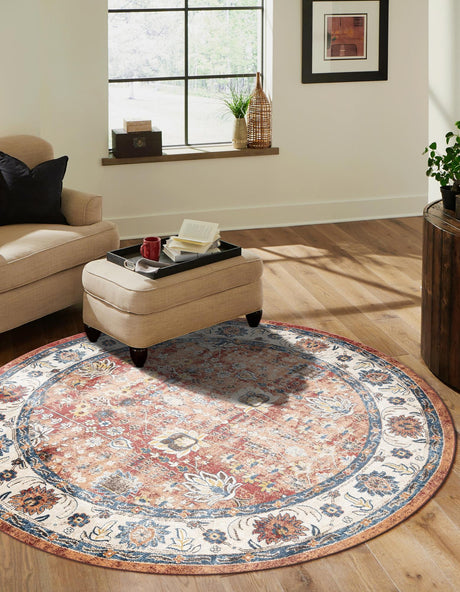 Terracotta 8' x 8' Utopia Round Area Rug Traditional Vintage Persian Inspired Vivid Color Durable Carpet for Unique Interiors for Sale at Rug Engine