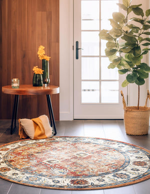 Terracotta 8' x 8' Utopia Round Area Rug Traditional Vintage Persian Inspired Vivid Color Durable Carpet for Unique Interiors for Sale at Rug Engine