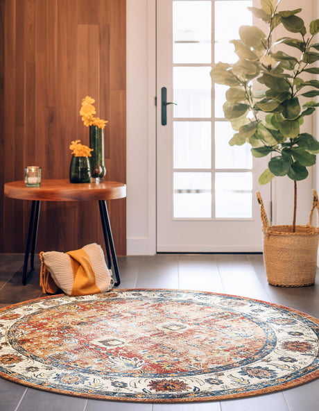Terracotta 8' x 8' Utopia Round Area Rug Traditional Vintage Persian Inspired Vivid Color Durable Carpet for Unique Interiors for Sale at Rug Engine