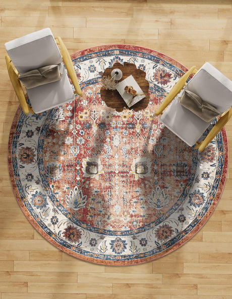 Terracotta 8' x 8' Utopia Round Area Rug Traditional Vintage Persian Inspired Vivid Color Durable Carpet for Unique Interiors for Sale at Rug Engine