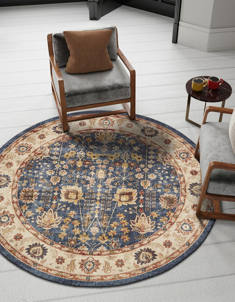 Light Blue 8' x 8' Utopia Round Area Rug Traditional Vintage Persian Inspired Vivid Color Durable Carpet for Unique Interiors for Sale at Rug Engine