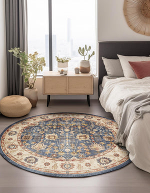 Light Blue 8' x 8' Utopia Round Area Rug Traditional Vintage Persian Inspired Vivid Color Durable Carpet for Unique Interiors for Sale at Rug Engine