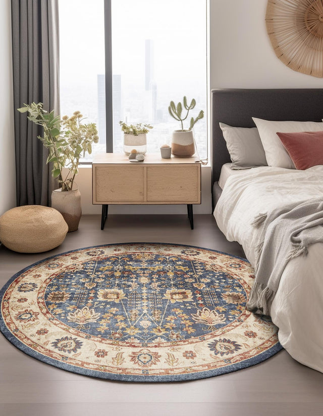 Light Blue 8' x 8' Utopia Round Area Rug Traditional Vintage Persian Inspired Vivid Color Durable Carpet for Unique Interiors for Sale at Rug Engine