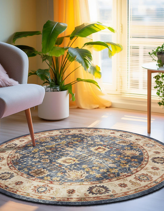 Light Blue 8' x 8' Utopia Round Area Rug Traditional Vintage Persian Inspired Vivid Color Durable Carpet for Unique Interiors for Sale at Rug Engine