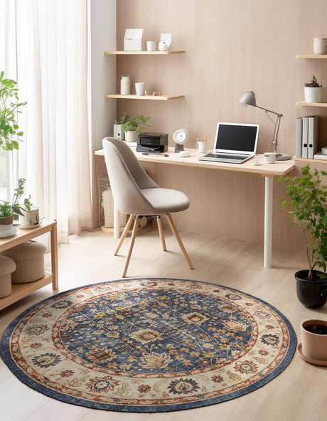 Light Blue 8' x 8' Utopia Round Area Rug Traditional Vintage Persian Inspired Vivid Color Durable Carpet for Unique Interiors for Sale at Rug Engine