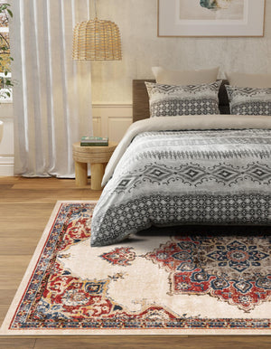 Cream 4' x 6' Utopia Rectangle Area Rug Traditional Vintage Persian Inspired Vivid Color Durable Carpet for Unique Interiors for Sale at Rug Engine
