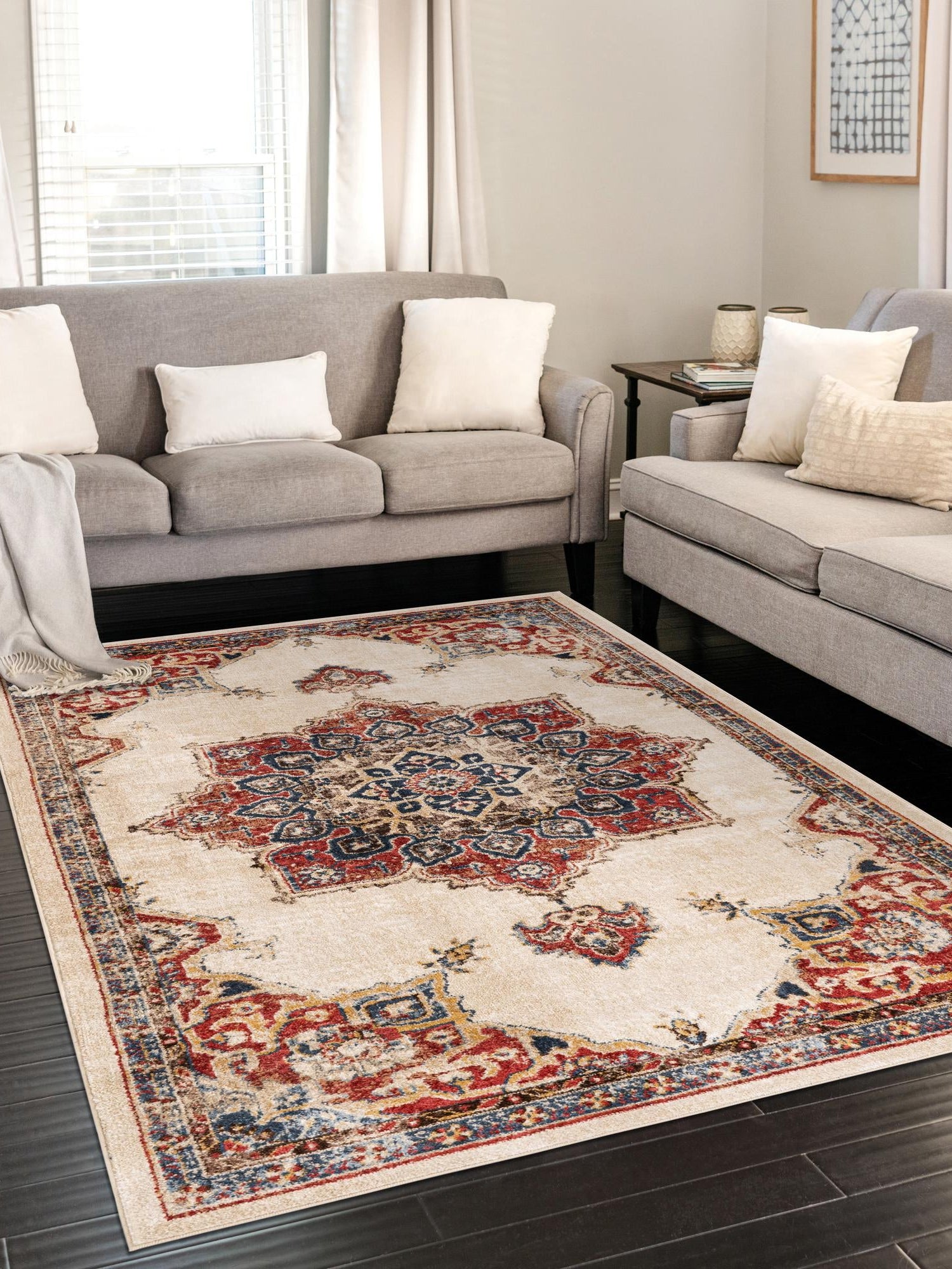 Cream 8' x 10' Utopia Rectangle Area Rug Traditional Vintage Persian Inspired Vivid Color Durable Carpet for Unique Interiors for Sale at Rug Engine