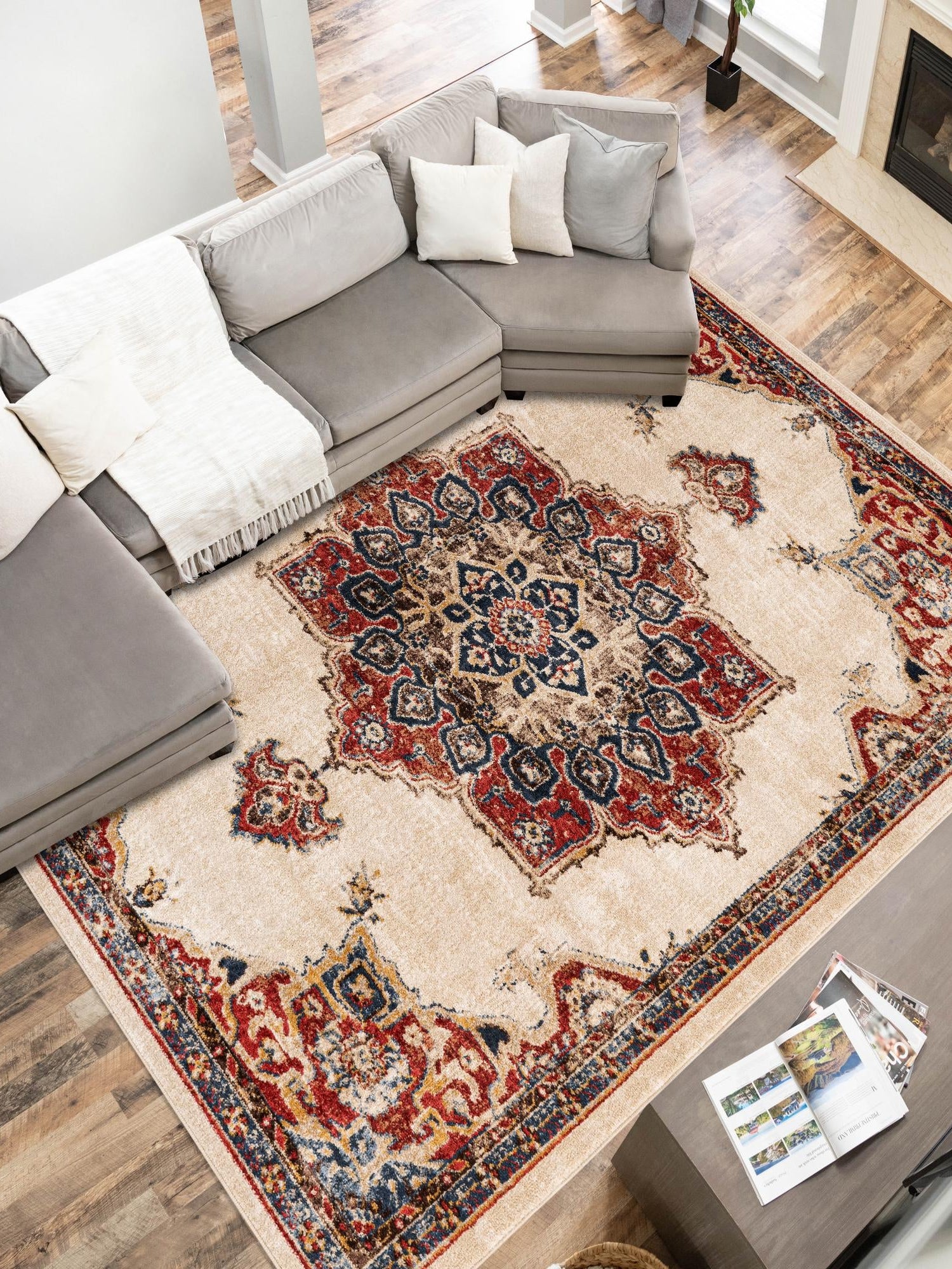 Cream 8' x 10' Utopia Rectangle Area Rug Traditional Vintage Persian Inspired Vivid Color Durable Carpet for Unique Interiors for Sale at Rug Engine